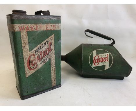 A Wakefield Castrol Motor Oil Quick Mixer and a Wakefield Castrol gallon can. 