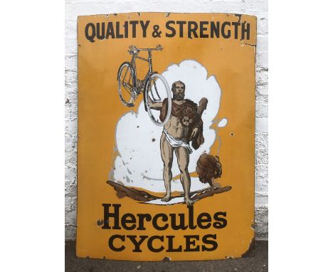 A rare Hercules Cycles pictorial enamel sign, in good original condition, 36 x 48".