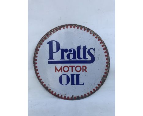 A Pratts Motor Oil circular double sided enamel sign dated December 1929, by Bruton of Palmers Green, 21" diameter. 