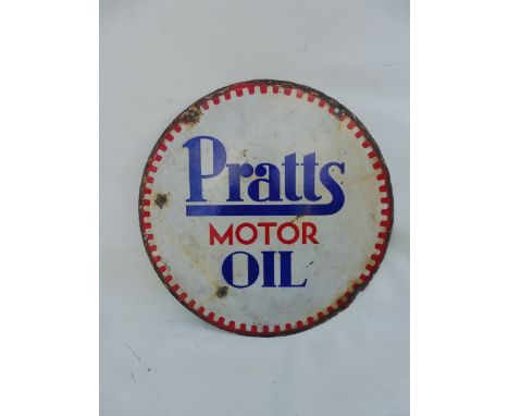 A Pratts Motor Oil circular double sided enamel sign dated December 1929, by Bruton of Palmers Green, 21" diameter. 