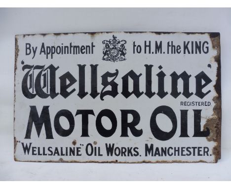 A rare and early Wellsaline Motor Oil double sided rectangular enamel sign, lacking hanging flange, 24 x 15".