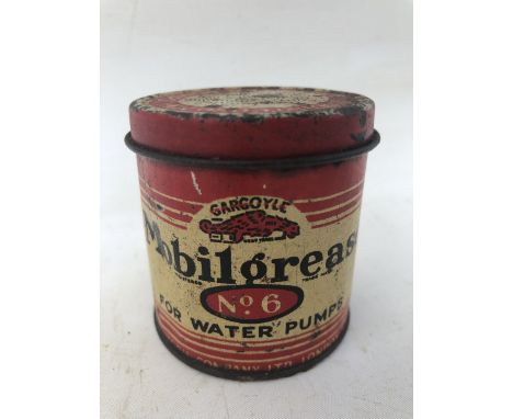 A small Gargoyle Mobil Grease no. 6 tin for water pumps.