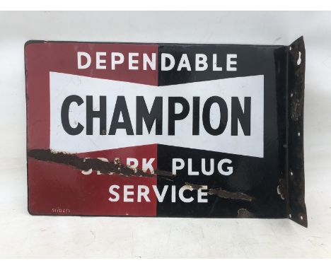 A Champion Dependable Spark Plugs Service double sided enamel sign with hanging flange, dated 1951, 18 x 12". 