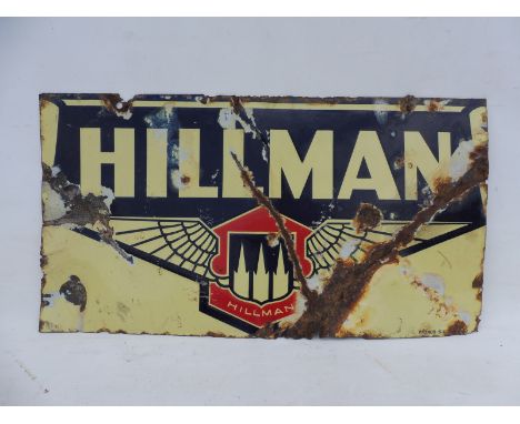 A Hillman rectangular double sided enamel sign, 28 x 15".