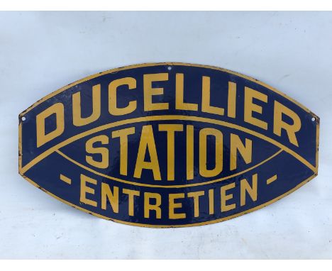 A Ducellier Station oval shaped double sided enamel sign with good gloss, 23 x 13". 
