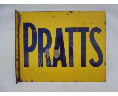A Pratts double sided enamel sign with hanging flange, with good colour and gloss, 22 x 18". 