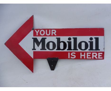 A rare Mobiloil double sided enamel directional arrow, with some professional restoration, 33 x 19 1/2". 