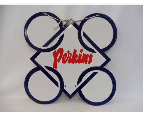 A Continental Perkins shaped double sided enamel sign in excellent condition, 23 1/2 x 23 1/2".