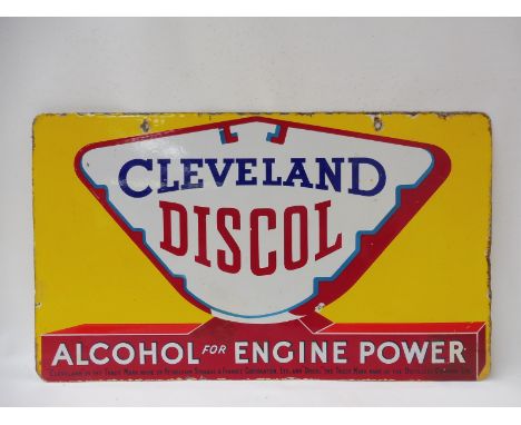 A Cleveland Discol rectangular double sided enamel sign with excellent gloss, minor professional restoration, 30 x 17 3/4".