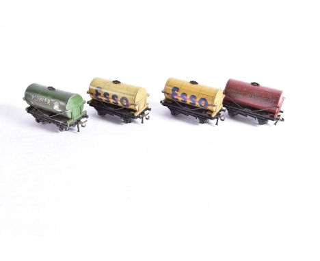 Hornby-Dublo 00 Gauge 3-Rail Tank Wagons,  ESSO buff (2, one with fading), Power with Hand, one side poor and Royal Daylight,
