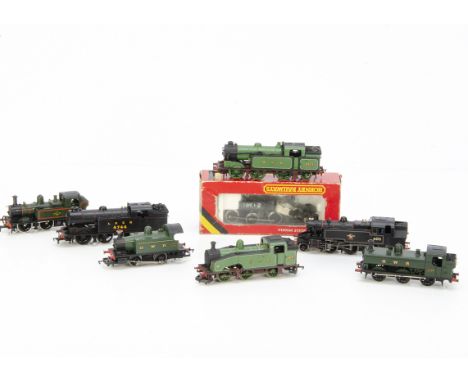 Airfix Hornby Lima Bachmann 00 Gauge Tank Engines,  Airfix, repainted GNR green 0-6-2T 1763, LNER black 4744 (cracked cab), B