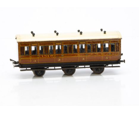 An original Milbro 0 Gauge 6-wheeled LNER 3rd class Coach, in typical Mills authentic teak construction, as no 8173 fine-scal