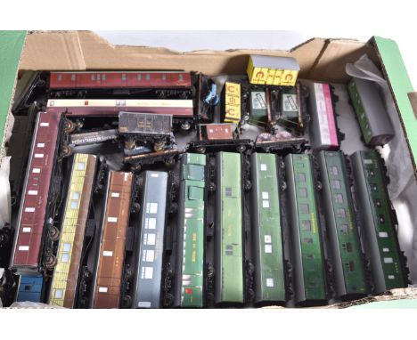 Hornby-Dublo 00 Gauge 3-Rail Coaches and Goods Rolling Stock with paper overlays and some repainted coaches, including operat