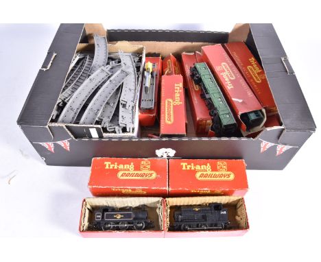 Late 1950's Tri-ang 00 Gauge Locomotives Rolling Stock and Accessories, R153 black 748 Saddle Tank, R52 BR black Jinty, R156 