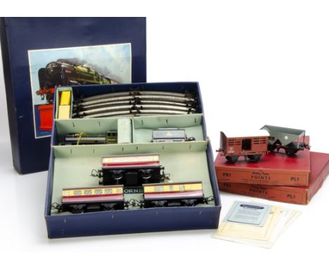 A Hornby 0 Gauge boxed No 51 Passenger Train Set and other items, the set in blue box containing BR green 0-4-0 locomotive No