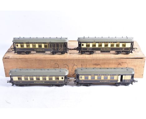 Four unboxed Hornby 0 Gauge No 2 Special Pullman Cars, all in the later grey-roof style, comprising brake coaches 'Montana' a