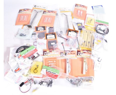 Large collection of 00 H0 Gauge Lighting Sets, including various LED lights, in original non branded bags, Hornby Buffers wit