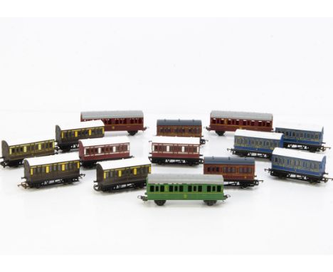 Hornby and Lima 00 Gauge 4-wheel Coaches, Hornby GWR (4), LMS (2), Caledonian (2), blue (3), Lima maroon (2) and green (1), a