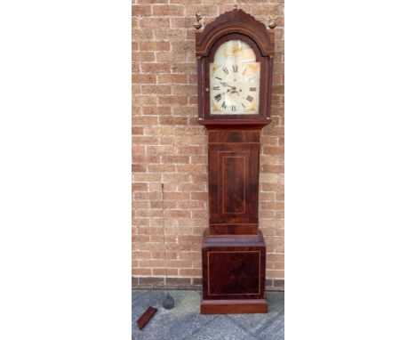 A 19TH CENTURY INLAID MAHOGANY CASED LONGCASE CLOCK  the enamel dial with subsidiary seconds dial (lacking hand) and date ape