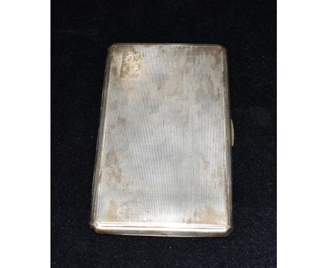 A SILVER CIGARETTE CASE Of engine turned pattern monogrammed cartouche, inner cased engraved date 7.7.1927 - 7.7.1952, hallma