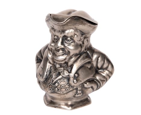 AN EDWARDIAN NOVELTY SILVER INKWELL  designed as a toby jug, the inkwell Has been infilled with ceramic (no glass liner), hal