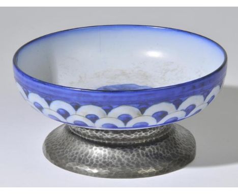 *Moorcroft. A 1920s Moorcroft Dawn landscape pottery bowl,  decorated in blue on a white ground, blue signature with printed 