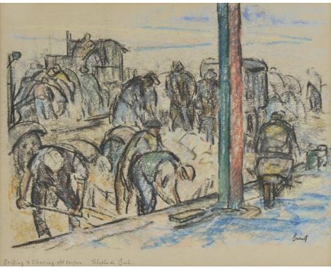 *Barnett (Walter Durac, 1876-1961). Drilling &amp; Clearing Old Surface, Shepherd's Bush, circa 1940s, togther coloured paste