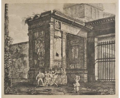*Rossini (Luigi, 1790-1857). Veduta dell'Arco di Settimo Severo ne Foro Boario, 1821, etching on wove paper, some spotting an
