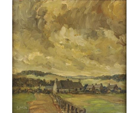 *@Hamilton (Letitia Marion, 1878-1964). Irish landscape, oil on wood panel, showing a group of cottages amidst fields huddlin