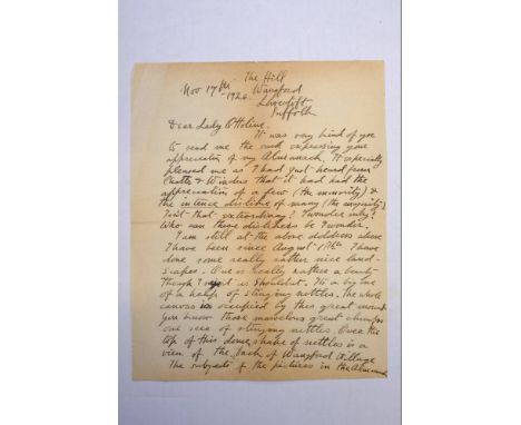 *Spencer (Stanley, 1891-1959 ). Autograph letter signed, 'Stanley Spencer', The Hill, Wangford, Lowestoft, Suffolk, 17 Novemb