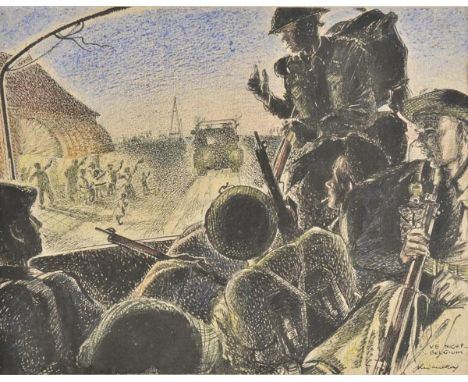 *Mackay (John). VE Night, Belgium, pen, ink and crayon on paper, signed and titled lower right, 21 x 27cm (8.25 x 10.5ins)  (