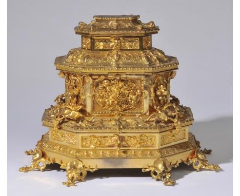 *Table cabinet. A late 19th-century Continental ormolu table casket,  in the Renaissance style, with a hinged compartment sur