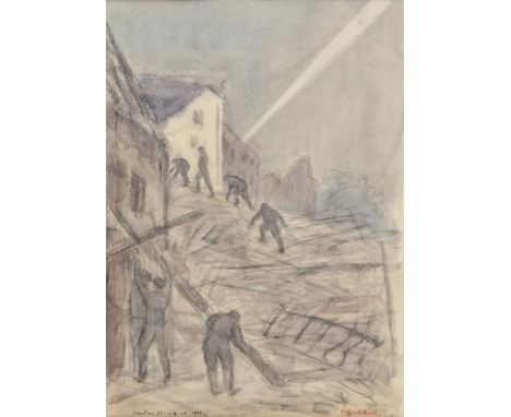 *Hall (Clifford, 1904-1973). After the bombs, Seaton St, 1940, watercolour and pencil on paper, signed lower right, titled an