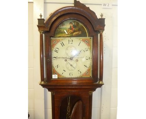 *Longcase Clock. A 19th-century longcase clock,  the painted dial signed 'J. Knight, Coggeshall', black Arabic numerals, shel