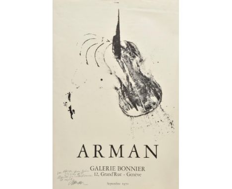 *Arman (Fernandez, 1928-2005). Arman, Galerie Bonnier, Septembre 1970, monochrome lithograph, inscribed and signed in pencil 