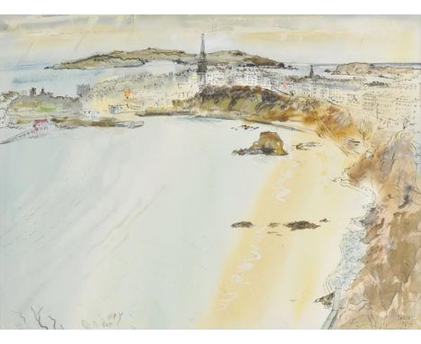 *@Piper (Edward, 1938-1990). 'Tenby', 1987, pen, ink and watercolour on board, signed lower right, 44 x 58.5cm (17.25 x 23ins