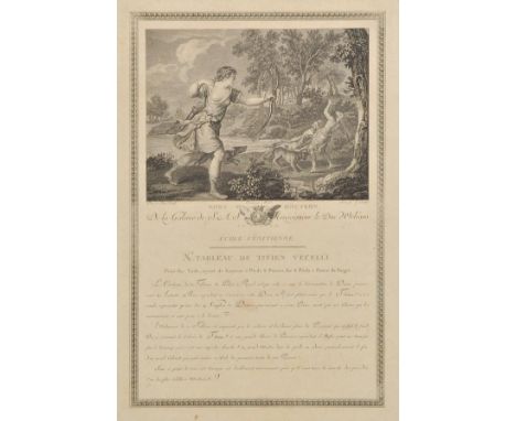 *Couche (Jacques). Mort D'Acteon, circa 1750, engraving on laid paper after Titian, with printed text below image, slight ton