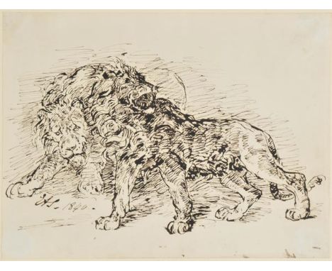 *Spilsbury (Edgar Ashe, 1780-circa 1840s). Two Lions,  pen and brown ink on wove paper, signed with initials and dated 1840 l