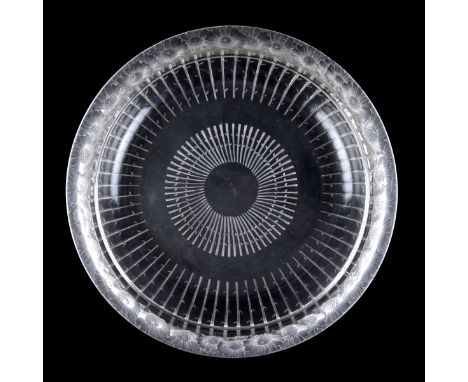 Rene Lalique "Marguerite" Crystal Centerpiece Bowl. Signed "R. Lalique" to bottom side. Measures 2-1/2" H x 14" dia. Conditio
