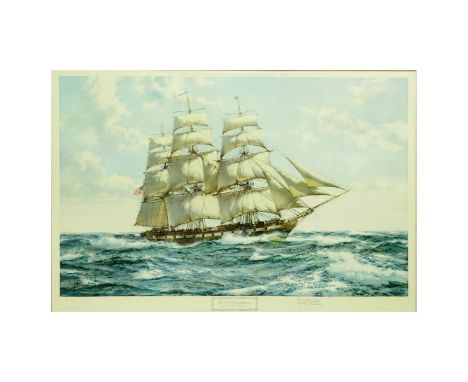 Montague J Dawson, British (1890 - 1973) Color Lithograph "U.S.S. Constellation" Signed, Blind stamps Lower Left. Published 1