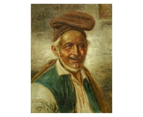 Roberto Figerio, Italian (19/20th century) Oil on Canvas, Portrait of an Elderly Man, Signed Lower Left. Measures 16" H x 12"