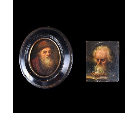 Two (2) Old Master Miniature Portrait Oil on Wood Paintings. Both with old labels affixed verso "Ditrici". Measures 4-1/2" x 
