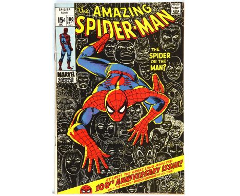 The Amazing Spider-Man No. 100 (Marvel Comics, 1971).Key 100th anniversary issue. Major Marvel Comics milestone issue.This lo