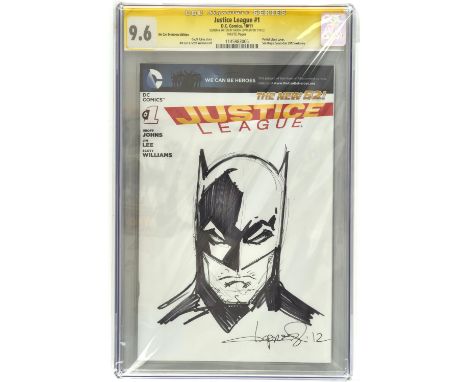 Justice League No. 1 blank cover CGC Signature Grade series 9.6 signed and sketched with original Batman art by Aaron Loprest