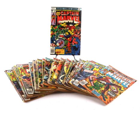 Captain Marvel: a run of 34 comics featuring 1st issue and other key issues (Marvel comics, 1934 onwards).This lot features:C