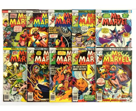 Ms Marvel: a run of 10 comics featuring 1st issue and other key issues (Marvel comics, 1978 onwards).Key Marvel 1st appearanc
