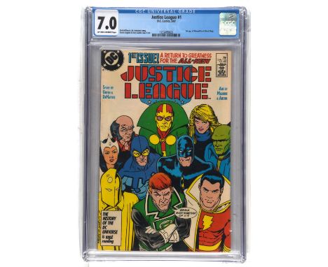 Justice League No. 1 CGC Grade 7.0 featuring the 1st appearance of Maxwell Lord (Black King) (DC Comics, 1987).Creators: Keit