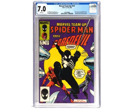 Marvel Team-Up No. 141 CGC Grade 7.0 featuring contested 1st appearances of Spider-Man Black suit (Marvel comics, 1984).Ties 