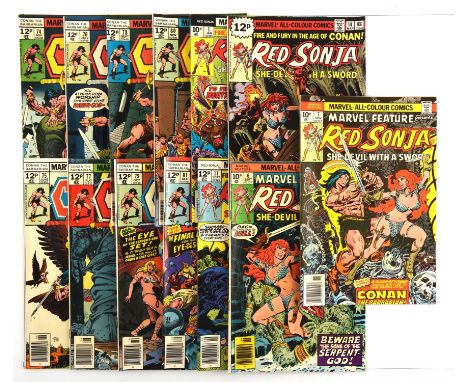 Conan The Barbarian and Red Sonja: a group of 37 issues (Marvel Comics, October 1972-79)Including many covers and interior wo