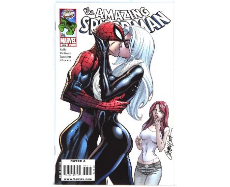 The Amazing Spider-Man No. 606 - iconic J. Scott Campbell artwork featuring risqué Black Cat cover (Marvel Comics, 2009)Featu